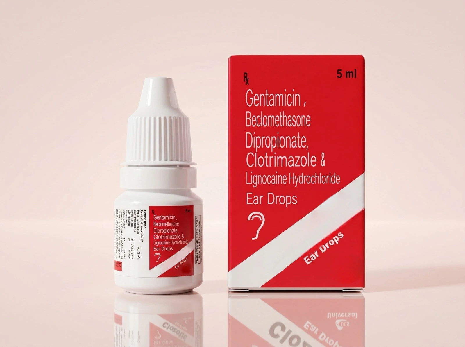 Gentamicin, Beclomethasone Dipropionate, Clotrimazole & Lignocaine Hydrochloride Ear Drops 0.3% w/v, 0.025% w/v, 1% w/v, 2% w/v